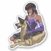 Een meisje en haar hond in de ruimte sticker (Voorkant)