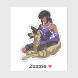 Een meisje en haar hond in de ruimte sticker