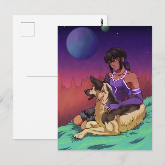 Een meisje en haar hond in Space Kaart (Voorkant / Achterkant)