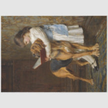 Een meisje en haar hond lezen ontkoppelpapier