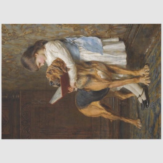 Een meisje en haar hond lezen ontkoppelpapier tissuepapier (Voorkant)