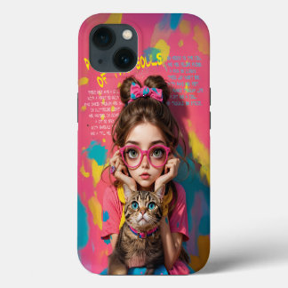 Een meisje en haar kat - Schattigee anime illustra iPhone 13 Hoesje