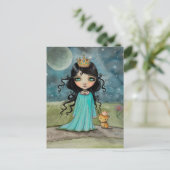 Een meisje en haar kat Schattigee Princess Fantasy Briefkaart (Staand voorkant)