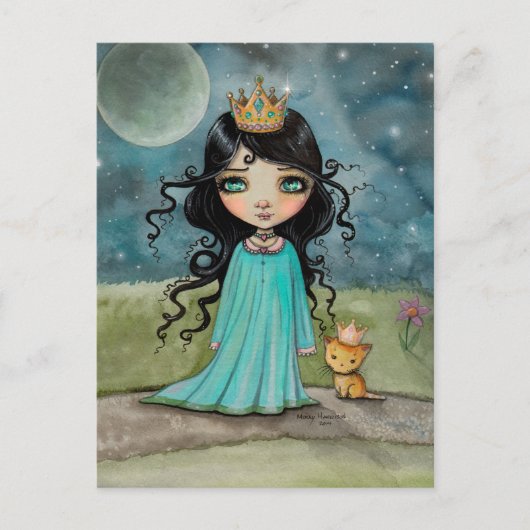 Een meisje en haar kat Schattigee Princess Fantasy Briefkaart (Voorkant)
