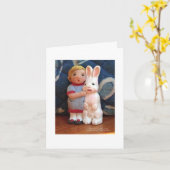 Een meisje en haar konijn kaart (Gele Bloem)