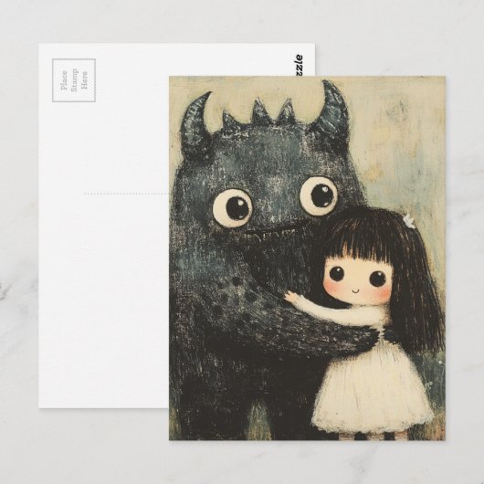 Een meisje en haar monstervriend briefkaart (Voorkant / Achterkant)