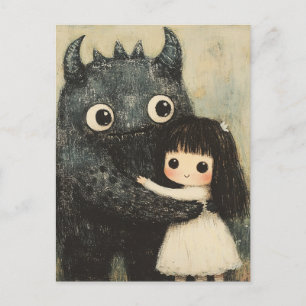 Een meisje en haar monstervriend briefkaart