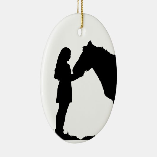 Een meisje en haar paardenliefde Silhouette Art Keramisch Ornament (Rechts)