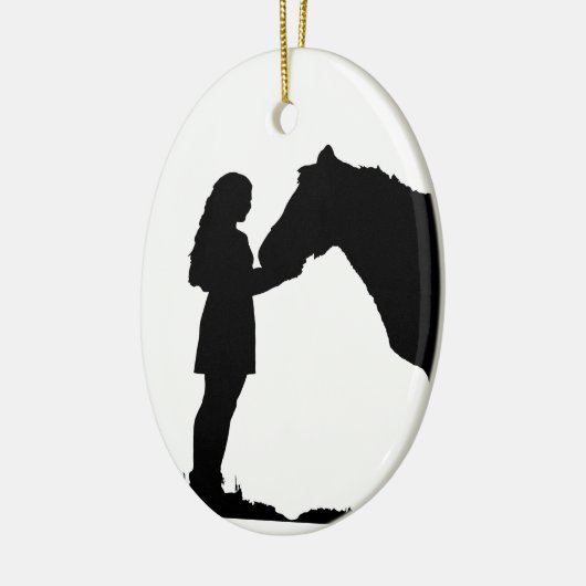 Een meisje en haar paardenliefde Silhouette Art Keramisch Ornament (Links)