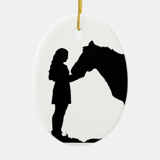Een meisje en haar paardenliefde Silhouette Art Keramisch Ornament (Voorkant)