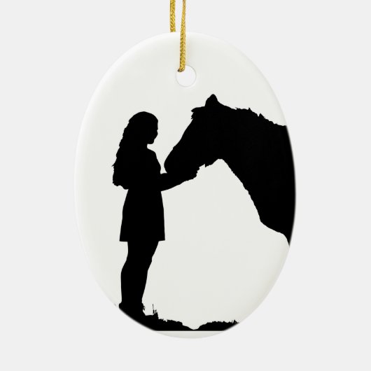 Een meisje en haar paardenliefde Silhouette Art Keramisch Ornament (Achterkant)