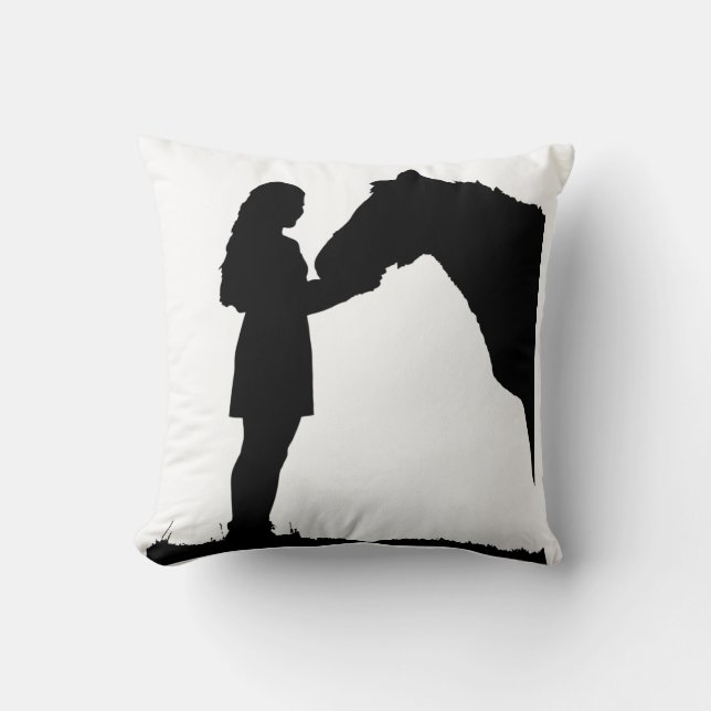 Een meisje en haar paardenliefde Silhouette Art Kussen (Voorkant)
