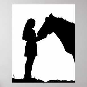 Een meisje en haar paardenliefde Silhouette Art Poster