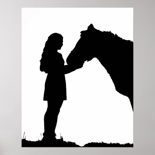 Een meisje en haar paardenliefde Silhouette Art Poster (Voorkant)