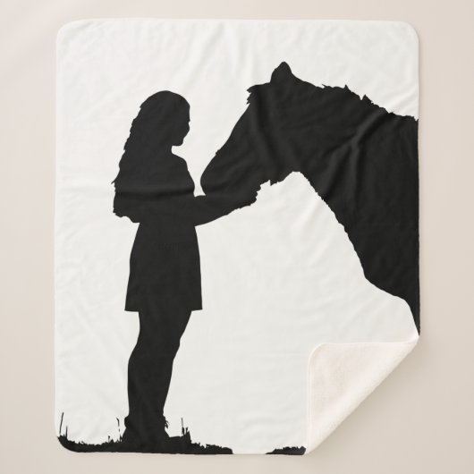 Een meisje en haar paardenliefde Silhouette Art Sherpa Deken (Voorkant)