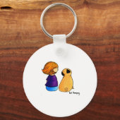 Een meisje en haar pug (blonde) sleutelhanger (Voorkant)