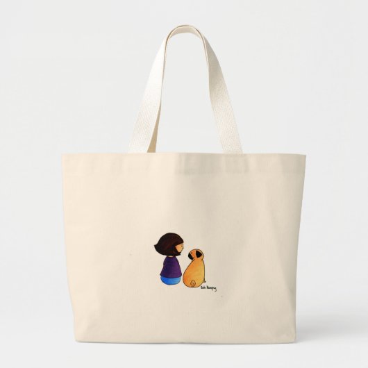 Een meisje en haar pug (brunette) grote tote bag (Voorkant)