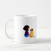 Een meisje en haar pug (brunette) koffiemok (Links)