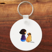 Een meisje en haar pug (brunette) sleutelhanger (Voorkant)