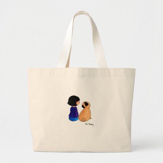 Een meisje en haar pug grote tote bag (Voorkant)