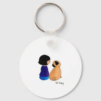 Een meisje en haar pug sleutelhanger