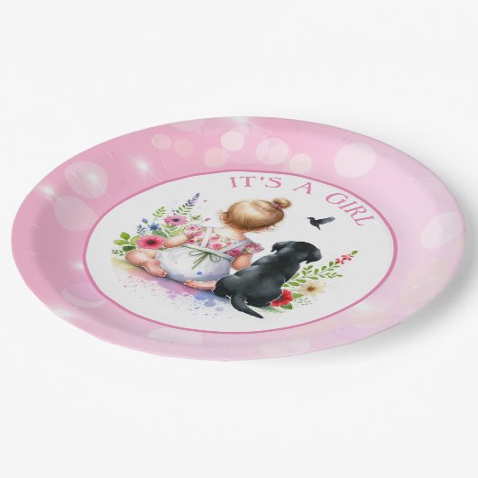 Een meisje en haar puppy | Het is een meisje Papieren Bordje (Gekanteld)