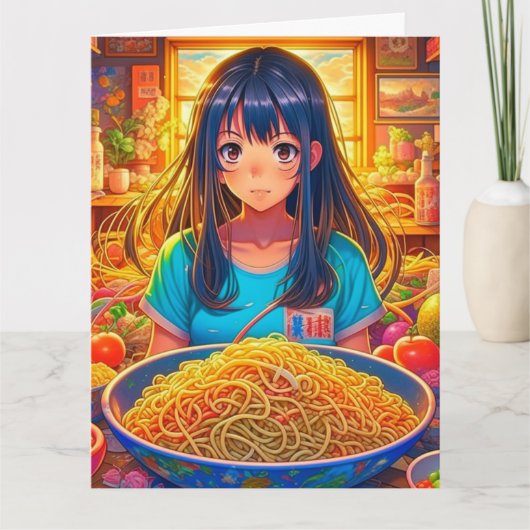 Een meisje en haar Ramen Anime Grappige Grote Verj Kaart (Voorkant)