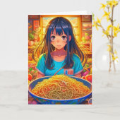 Een meisje en haar Ramen Anime Grappige Verjaardag Kaart (Gele Bloem)