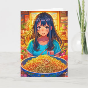 Een meisje en haar Ramen Anime Grappige Verjaardag Kaart