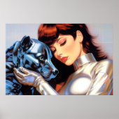 Een meisje en haar robot hond airbrush kunst poster (Voorkant)