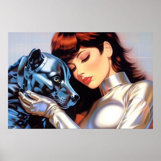 Een meisje en haar robot hond airbrush kunst poster (Voorkant)
