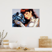 Een meisje en haar robot hond airbrush kunst poster (Keuken)