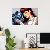 Een meisje en haar robot hond airbrush kunst poster (Thuiskantoor)