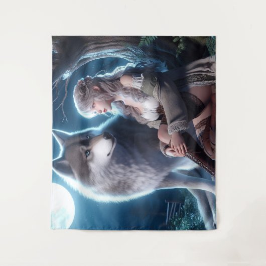 Een meisje en haar wolf wandkleed (Voorkant)