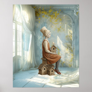Een Meisje & Haar Vogelnestjes Surreal Sprookjes Poster