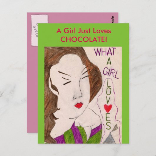 Een meisje houdt gewoon van chocolade! briefkaart (Voorkant / Achterkant)