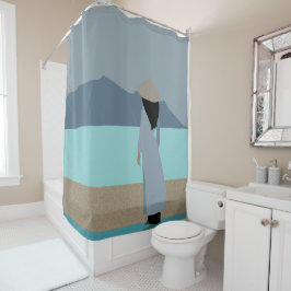 Een meisje in de regen douchegordijn