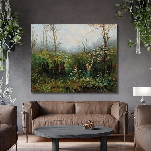 Een meisje in de tuin - Olga Wisinger-Florian Canvas Afdruk