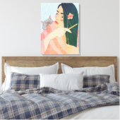 een meisje kampt met haar lange haar canvas afdruk (Insitu (Slaapkamer))