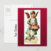 Een meisje kleedde zich als engel dragend boque feestdagenkaart (Voorkant / Achterkant)