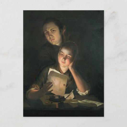 Een meisje leest een brief van Candlelight Briefkaart (Voorkant)