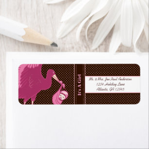 Een meisje met bruin en roze Stippen Etiket