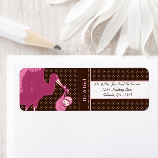 Een meisje met bruin en roze Stippen Etiket (Insitu)