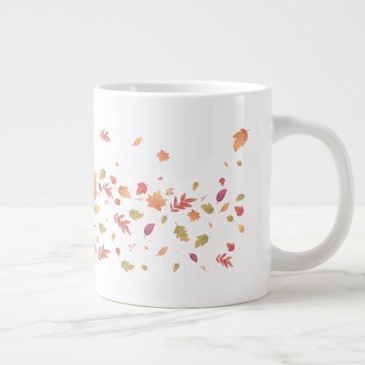 Een meisje met een beker thee en vliegende bladere grote koffiekop (Rechts)