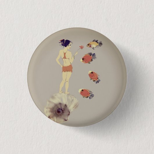Een meisje met een bloem ronde button 3,2 cm (Voorkant)