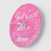 EEN MEISJE MET EEN DREAM Hot Pink Glitter Grote Klok (Hoek)