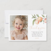 Eén meisje met een fijne peach, 1e verjaardag bedankkaart (Voorkant)