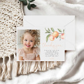 Eén meisje met een fijne peach, 1e verjaardag bedankkaart