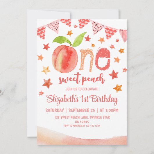 Eén meisje met een fijne peach, 1e verjaardag kaart (Voorkant)