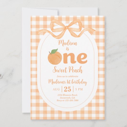 Eén meisje met een fijne peach, 1e verjaardag kaart (Voorkant)